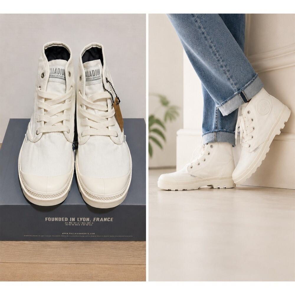 Palladium Pampa Hi Womens Boots Size 9 White Mono Lace Up High Top w/
